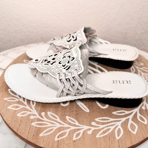 ANA NWOT, Genuine leather, western,whip stitch,cut outs,white,sandal,SZ 10 - Picture 5 of 9